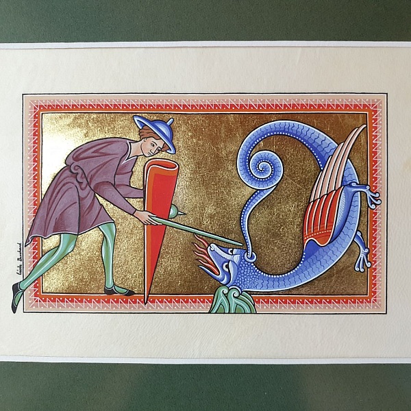 Enluminure médiévale représentant un aspic obstruant ses oreilles.