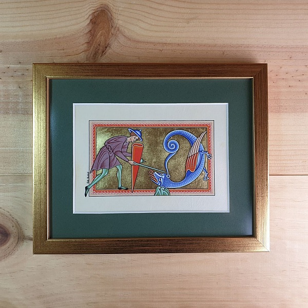 Enluminure médiévale d'un aspic obstruant ses oreilles sous cadre.