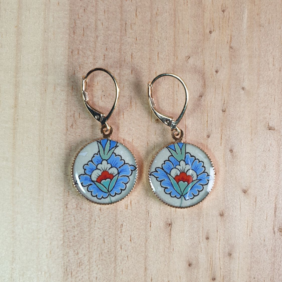 Pendientes flor oriental azul