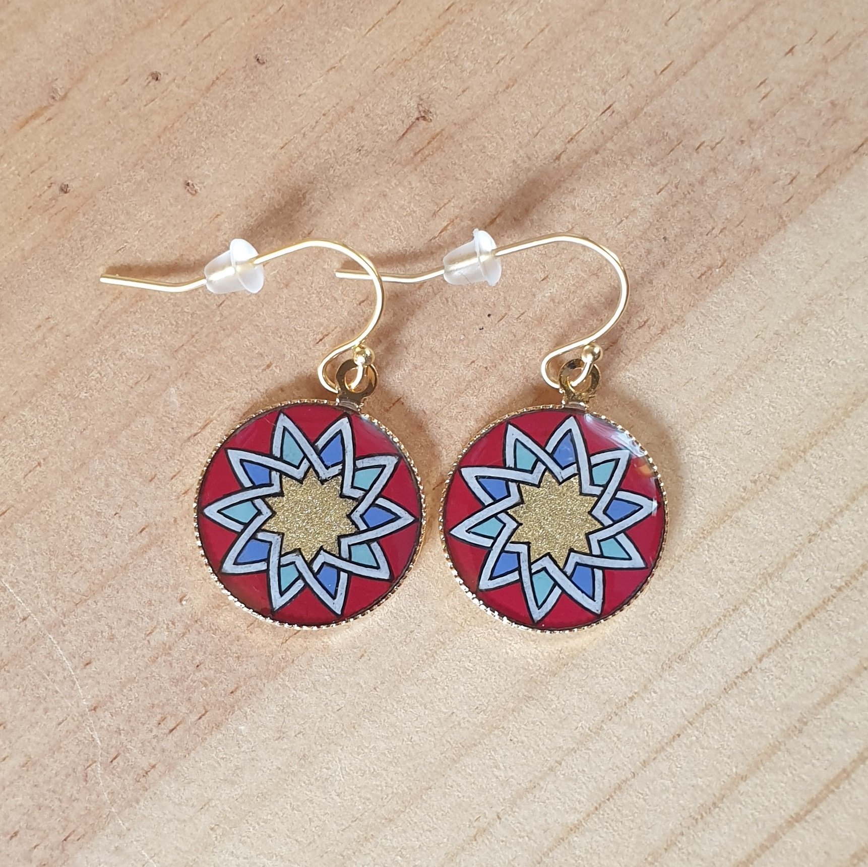 Pendientes roseta oro/rojo/azul/verde