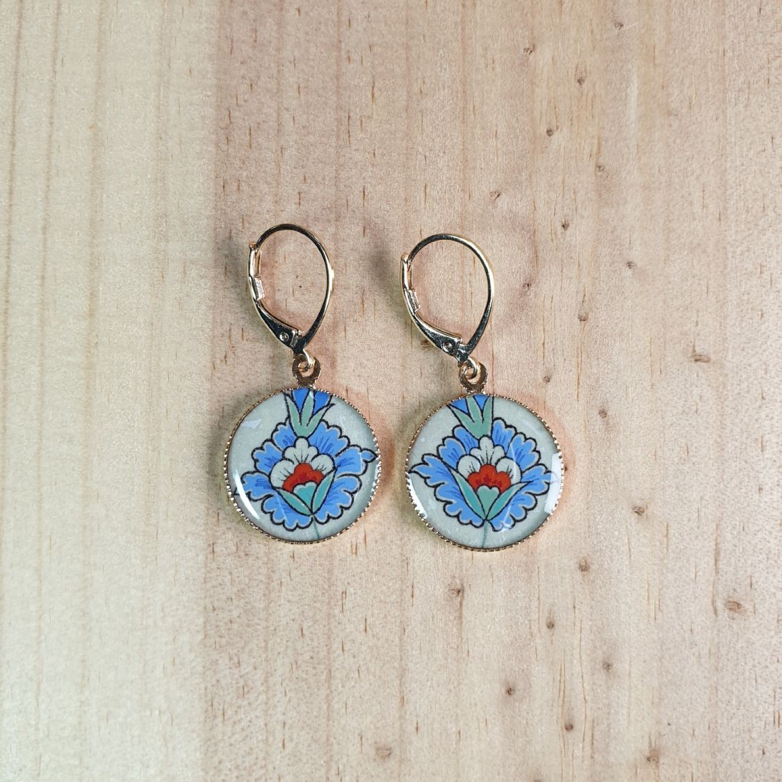 Pendientes flor oriental azul