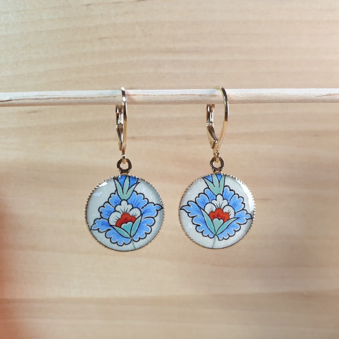 Pendientes flor oriental azul