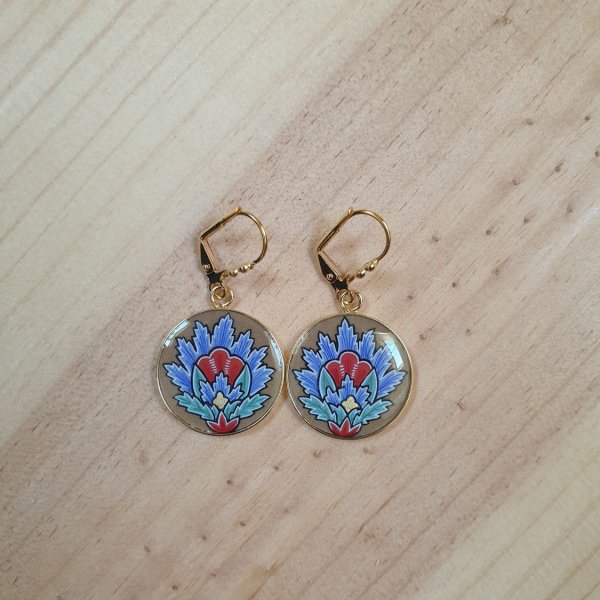 Pendientes colgantes flor oriental azul