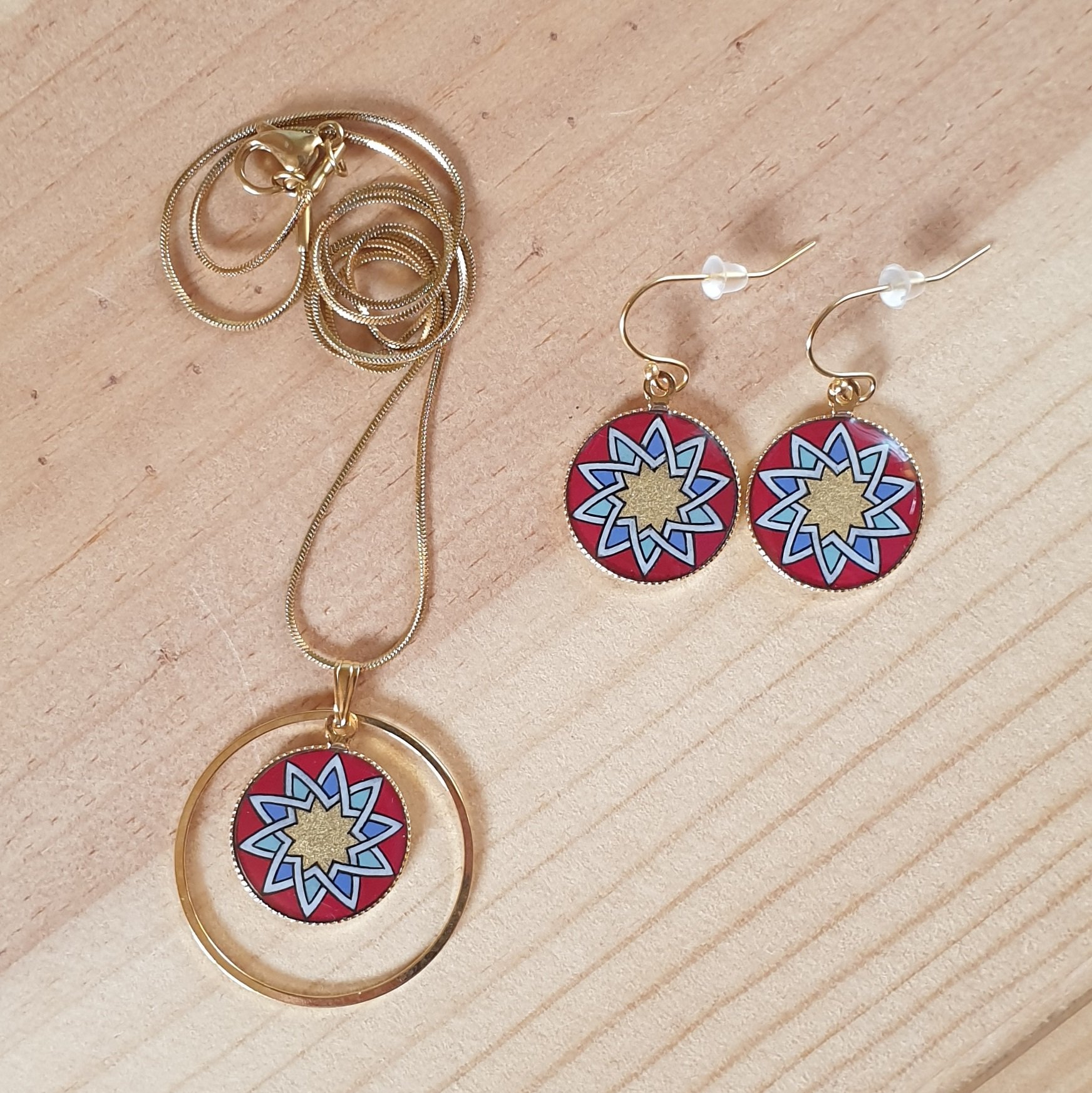 Pendientes roseta oro/rojo/azul/verde