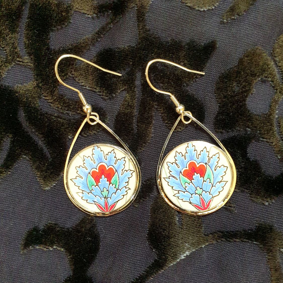 Pendientes colgantes flor oriental azul