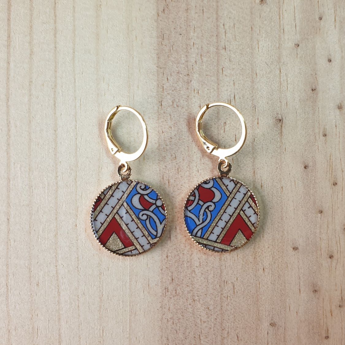 Pendientes colgantes oro/rojo/azul