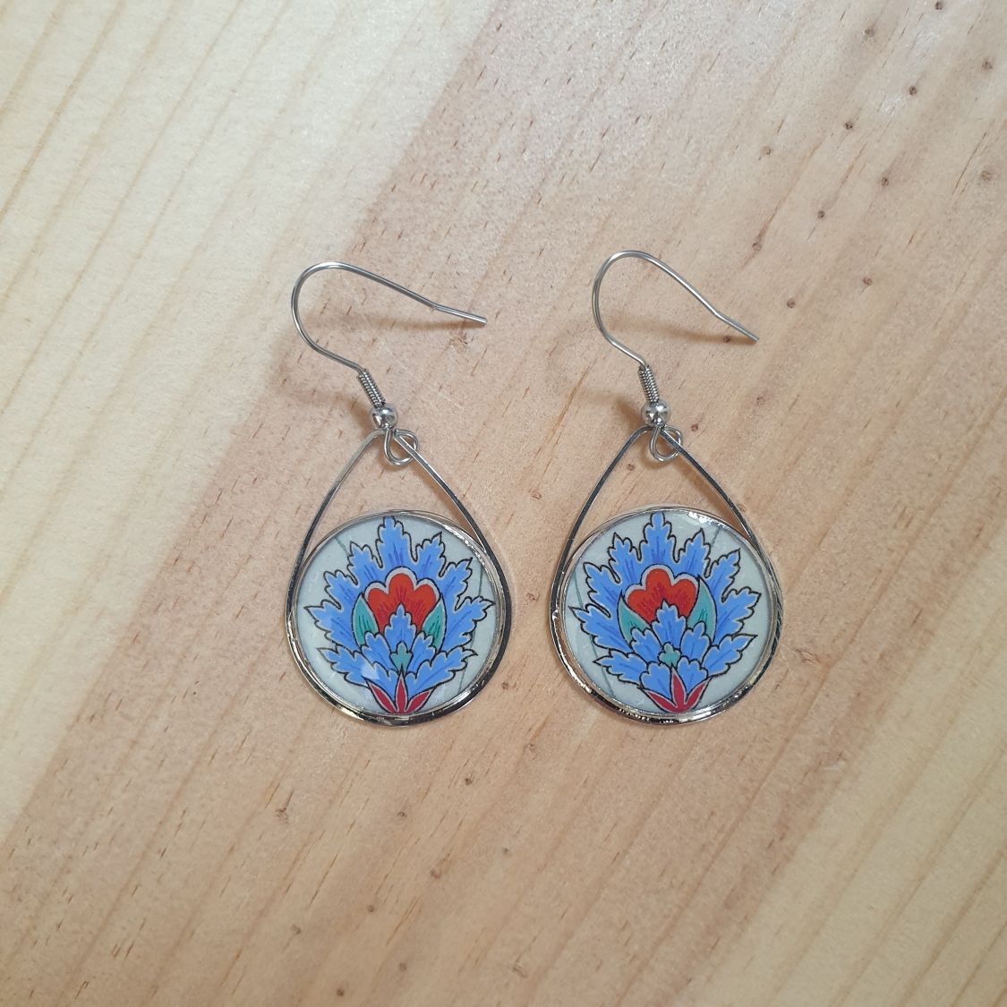 Pendientes colgantes flor oriental azul