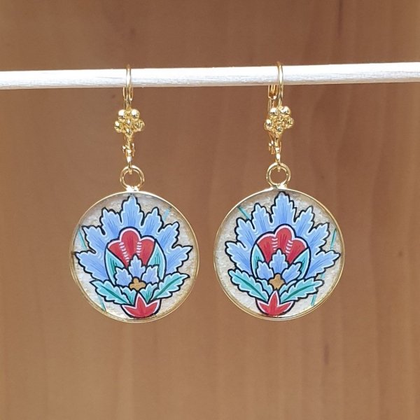Pendientes colgantes flor oriental azul