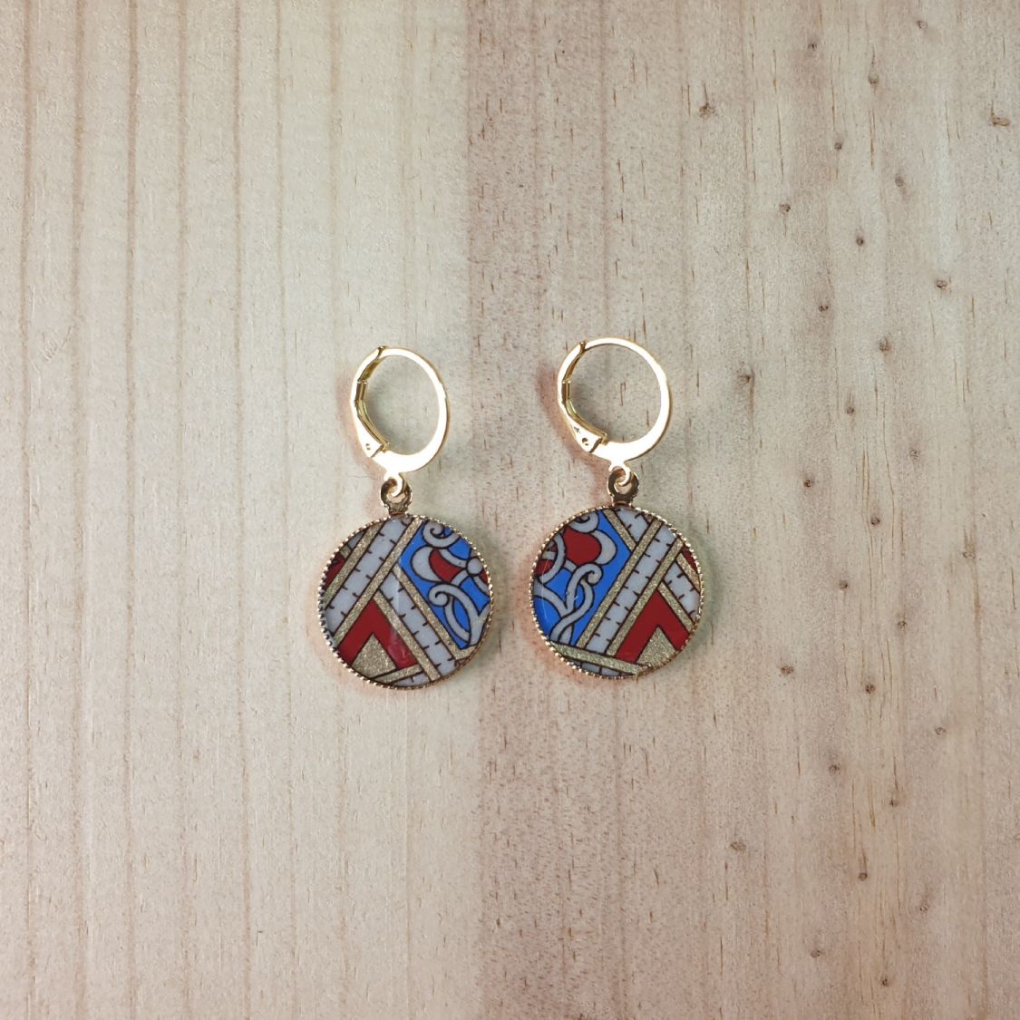 Pendientes colgantes oro/rojo/azul