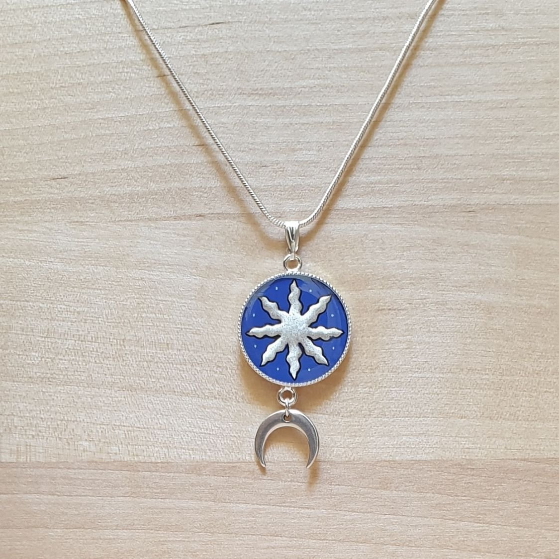 Collier pendentif soleil et lune argent