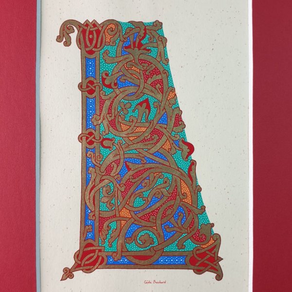 Letra L iluminada en estilo ottoniano