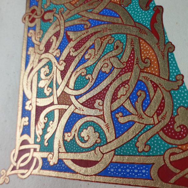 Letra L iluminada en estilo ottoniano