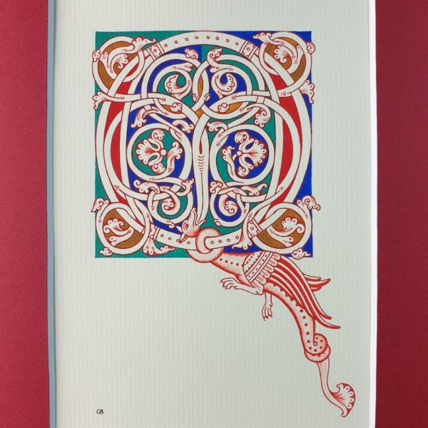 Letra Q iluminada en estilo rom&aacute;nico