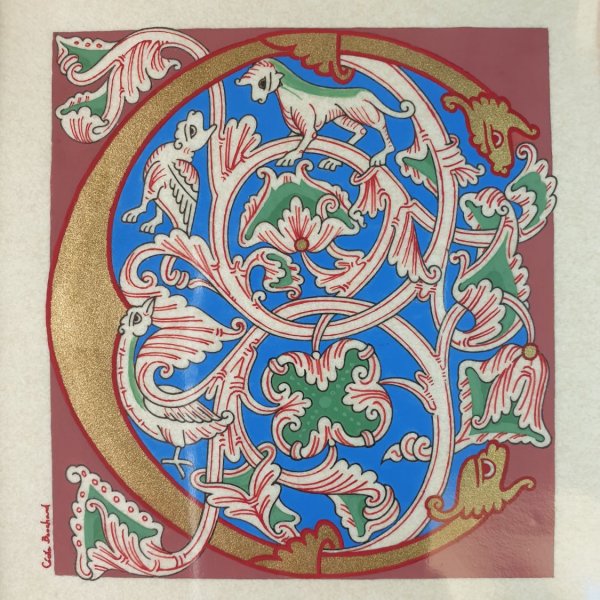 Letra C iluminada en estilo rom&aacute;nico