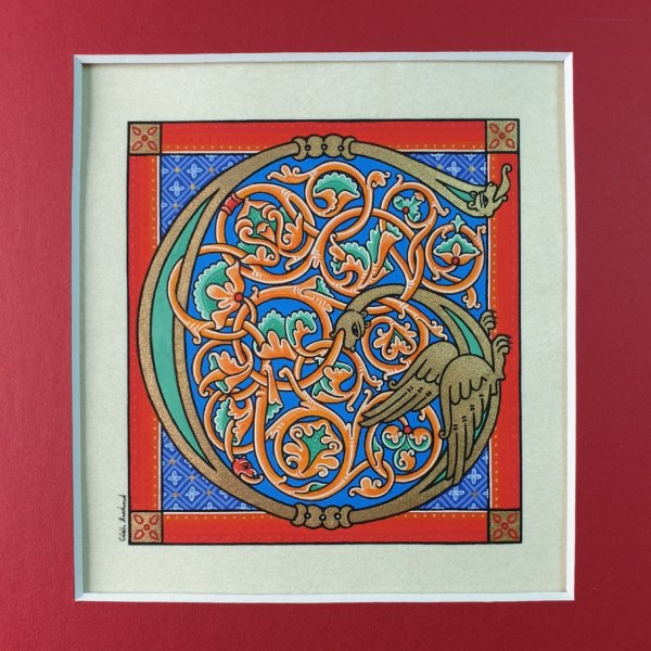 Letra G iluminada en estilo rom&aacute;nico