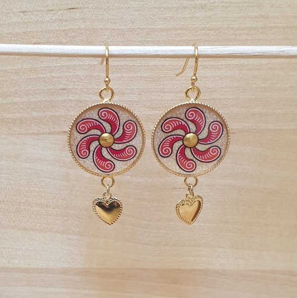 Parure enlumin&eacute;e virgules rouges et coeur dor&eacute;